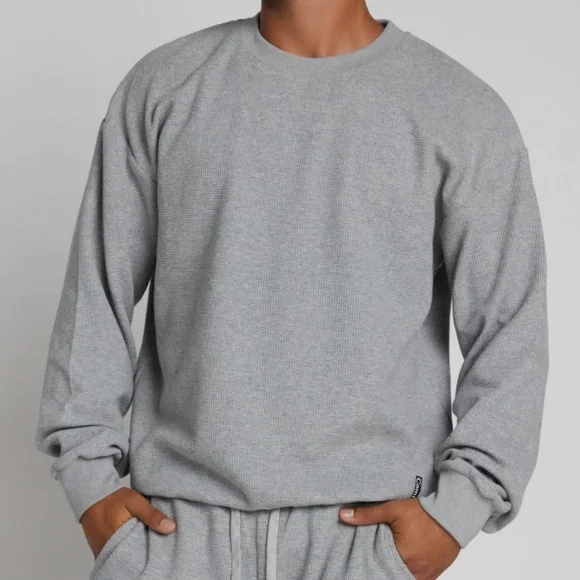 🤑PRICE FIRM🥰 NIP!❤️ COMFRT WAFFLE LOUNGE CREW LONG SLEEVE TOP Light Gray M - Picture 5 of 6